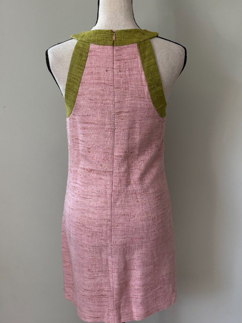 Trina Turk Pink & Olive Colorblock Silk Shift Dress Size 0 Like New - Picture 4 of 7